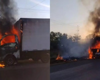 Caminhão pega fogo na BR-343 entre Teresina e Altos