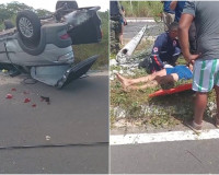 Carro com estudantes da UFPI capota e colide em poste na zona Leste de Teresina