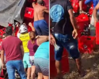 Carga de cerveja cai de caminhão e população saqueia bebidas
