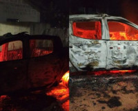 Viatura da PM pega fogo em frente a GPM no Piauí