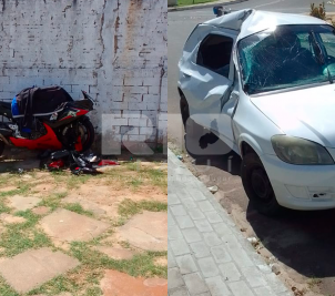 Colisão entre Celta e moto fere duas pessoas na Av. Dr. Pádua Mendes em Piripiri