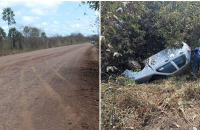 Motorista perde controle da direção e tomba carro na PI 214 em Morro do Chapéu