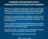 Prefeitura de São José do Divino emite nota de repúdio à falsas informações sobre asfaltamento